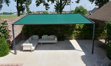 retractable roof pergola installed over a patio