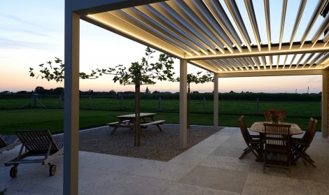 modern patio roof shown with optional lighting